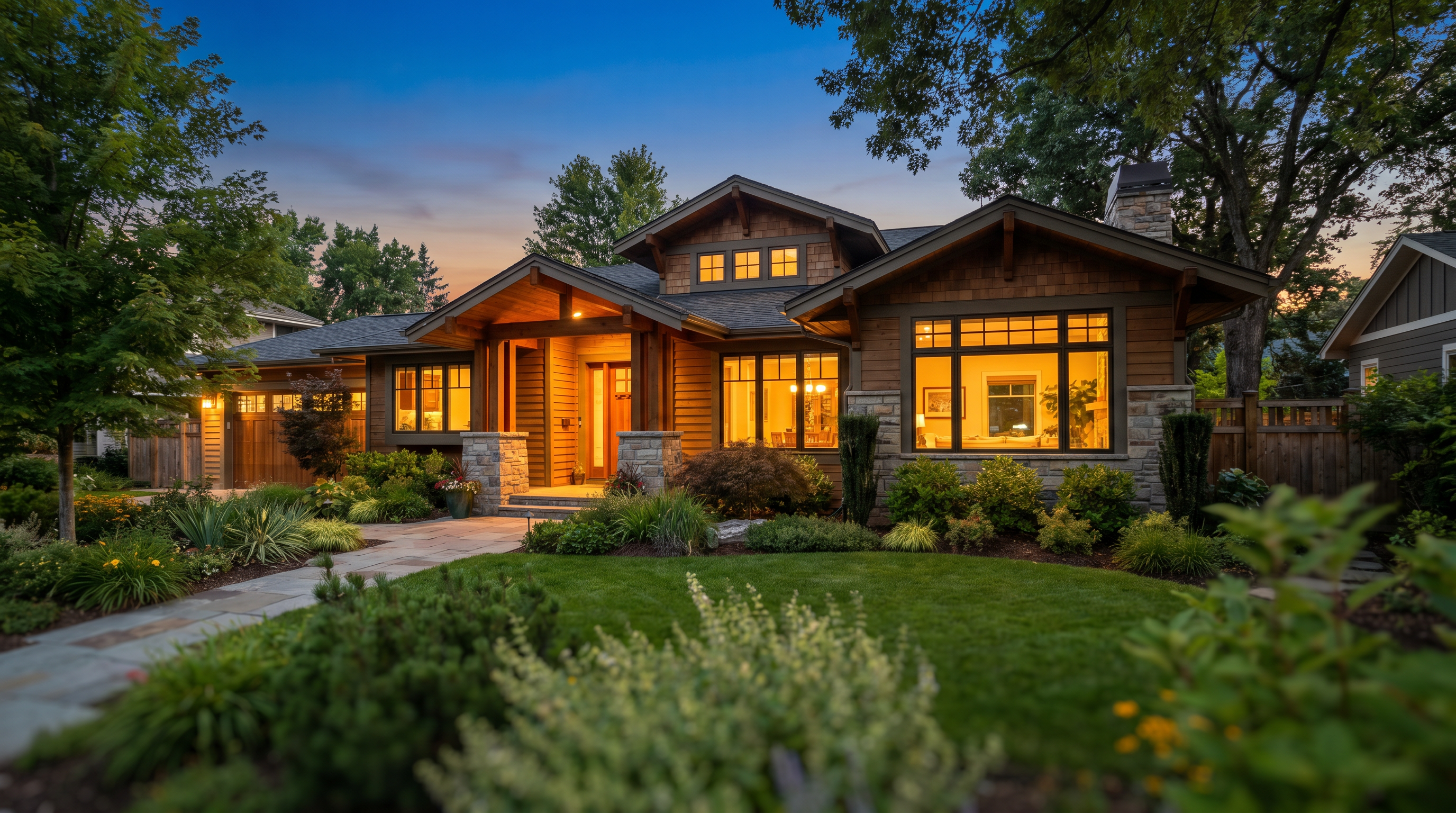 Modern home protected at twilight